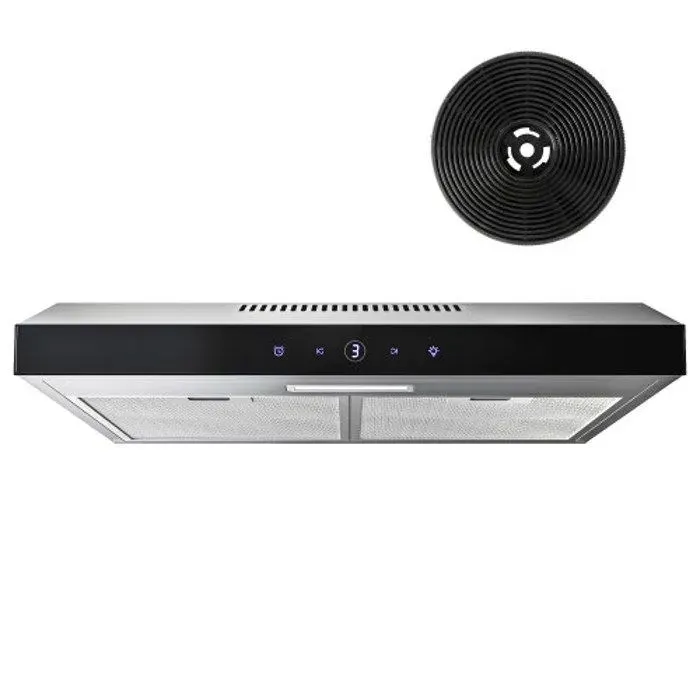 Hotte aspirante FIREGAS 60 cm sous meuble écran tactile évacuation ou recyclage filtre à charbon CC130 — coloris Argente
