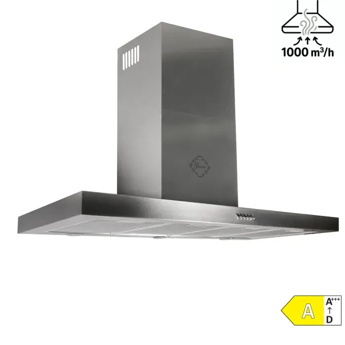 Hotte Aspirante Inox Design Gurari GCH F 118 +filtre à charbon Hotte Murale 120 cm • 1000 m³/h • Classe A • Évacuation & Recyclage