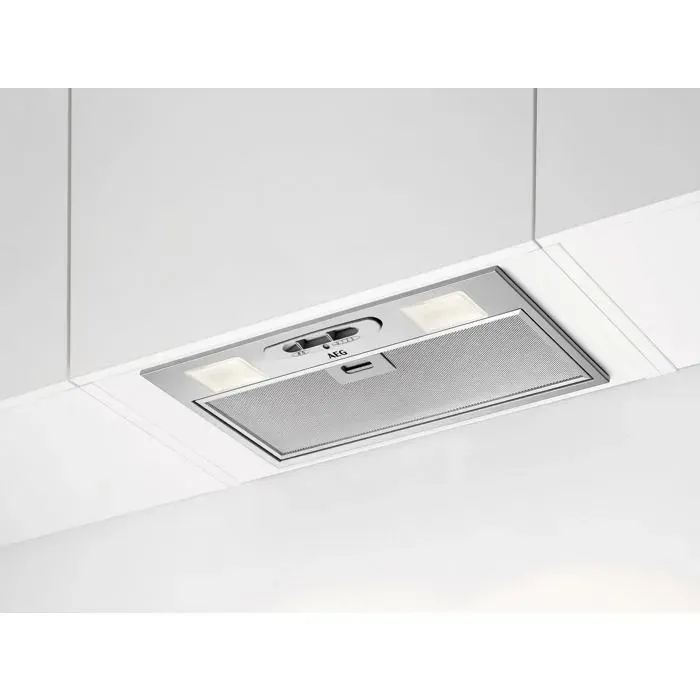Hotte aspirante intégrée en acier inoxydable - AEG - Débit dair 300-450 - Niveau sonore 45-63 dB - Lampe LED x2