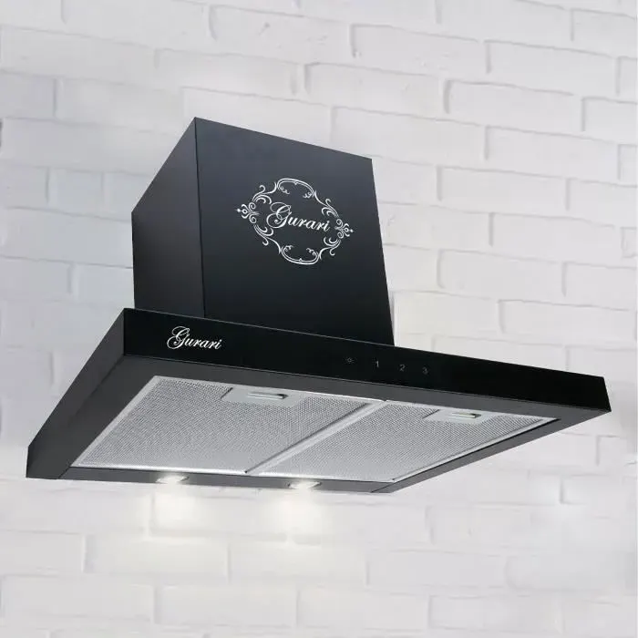 Hotte aspirante murale 60 cm GURARI GCH 462 Evacuation & Recyclage • TouchControl+télécommande • 1000m³/h • Noir