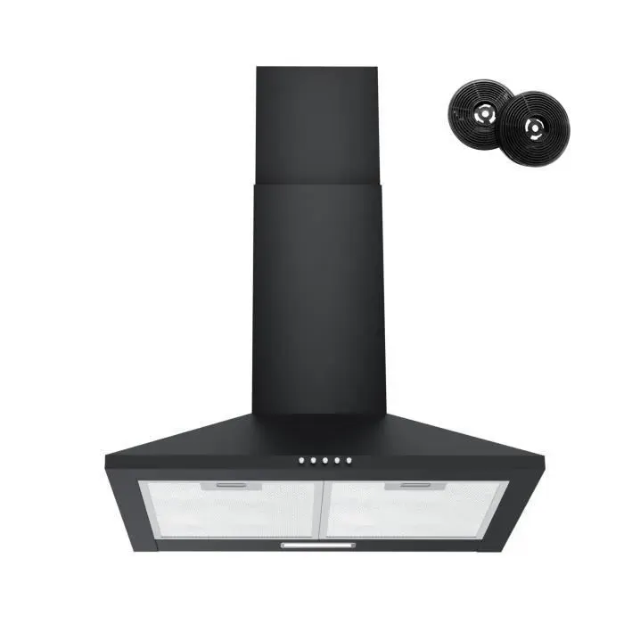 Hotte aspirante murale FIREGAS 60 cm noire 308 m³/h éclairage LED 3 vitesses filtre à charbon actif