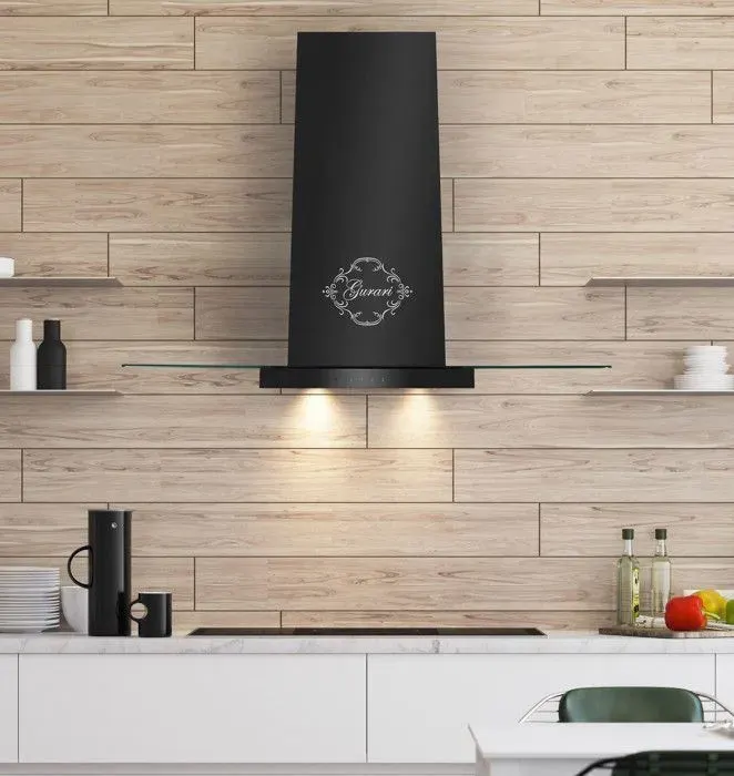Hotte aspirante murale - GURARI - 466 90 BL Pr - 90 cm - 1000 m³/h - Noir avec verre