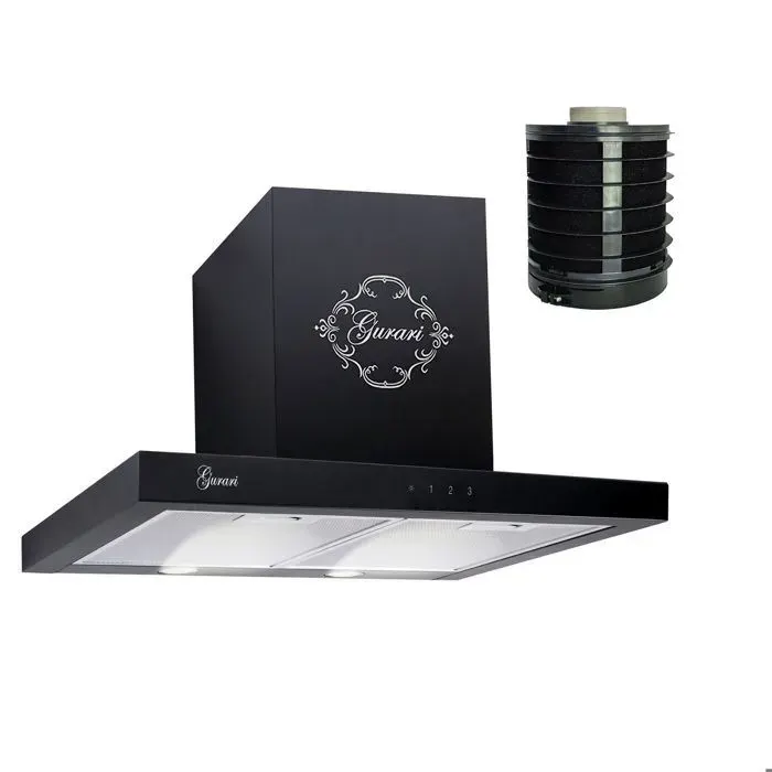 Hotte aspirante murale - GURARI - GCH F 462 BL 6 - 1000 m³/h - Touch Control + télécommande - Évacuation & recyclage — coloris Noir