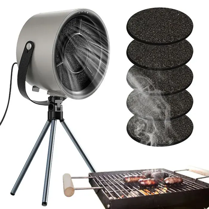 Hotte aspirante portable avec ventilateur à 3 vitesses 5 filtres amovibles forte aspiration pour cuisine barbecue camping