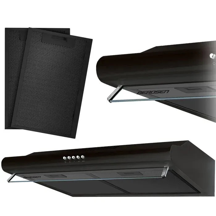 Hotte aspirante sous meuble - BERDSEN - BE-10A - Noir - 50 cm - 205 m³/h - 3 vitesses - Éclairage LED