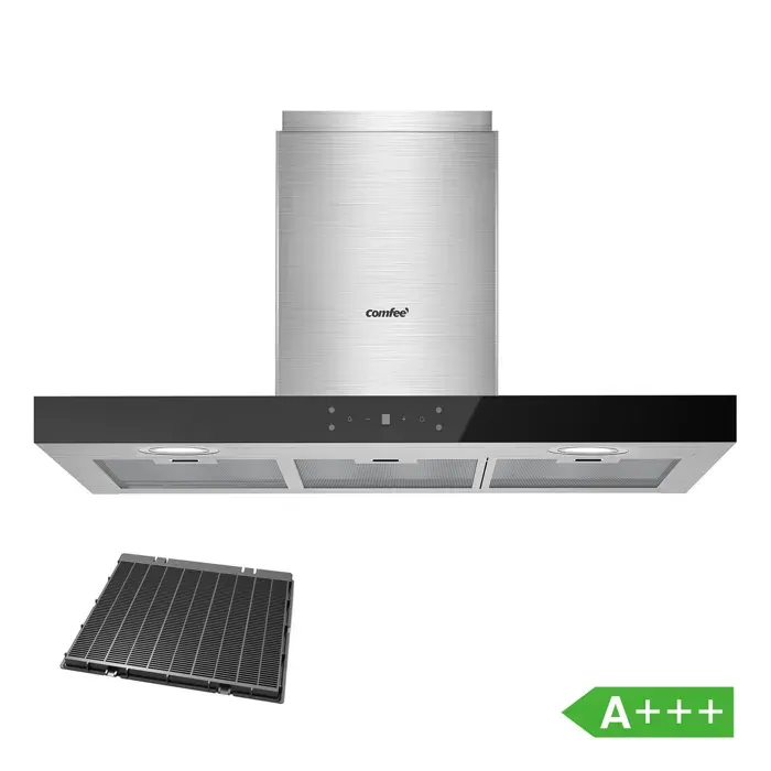 Hotte Aspirante Tactile 90cm Comfee - Classe A+++ - 650 m³/h - 4 Vitesse - Filtre à Charbon - LED Affichage - En Inox Noir