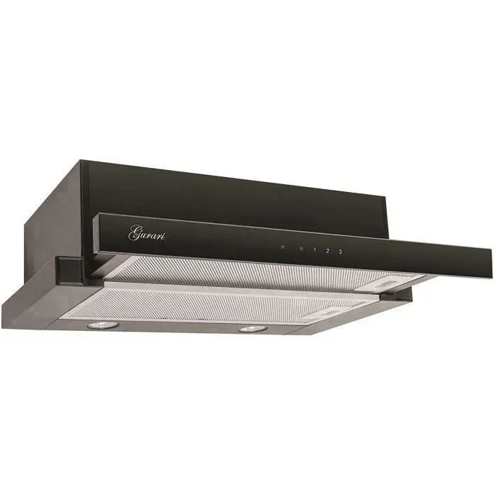 Hotte aspirante télescopique GURARI GCH 117 BL Prime • Hotte encastrable 60 cm • groupe filtrant intégré • Verre noir • 1000m³/h
