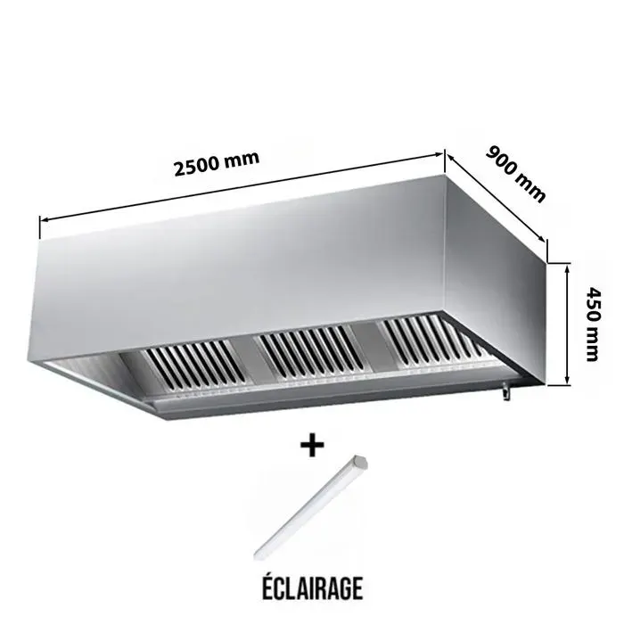 Hotte caisson sans moteur 2500x900x450 mm avec éclairage filtre et robinet de vidange PREMIUM - GOLDINOX