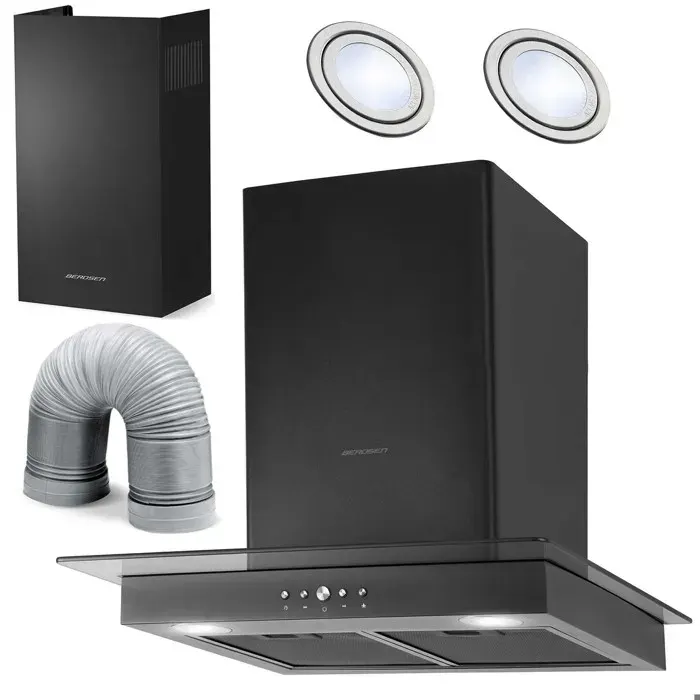 Hotte cheminée 60 cm - JANSHOP - Noir - Modèle BT-217 - Verre trempé - Acier inoxydable - Éclairage LED