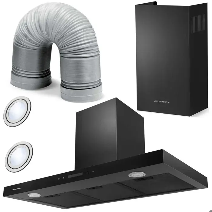 Hotte cheminée 90 cm - JANSHOP - Noir - Acier inoxydable - Berdsen BE-90S - 160 W - 750 m3/h - Évacuation & recyclage