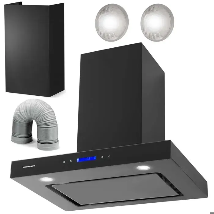 Hotte cheminée en acier inoxydable - JANSHOP - 60 cm - Noir - Verre trempé - Éclairage LED 2x1 W - Débit 510 m³/h
