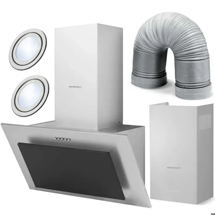 Hotte de cuisine à cheminée - JANSHOP - BT-209 - 60 cm - Inox et Noir - Éclairage LED - 3 niveaux de vitesse