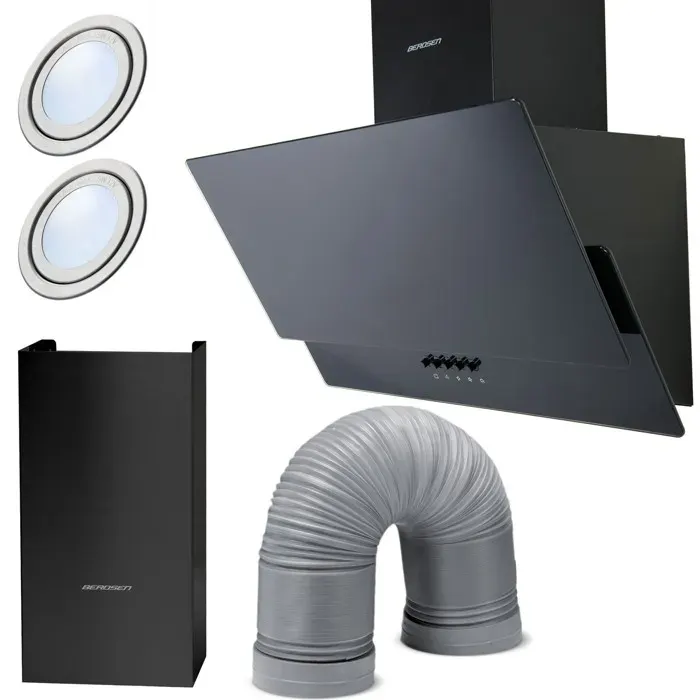 Hotte de cuisine cheminée - Berdsen - 60 cm - Noir - Modèle BT-211 - Acier inoxydable - Verre trempé - Éclairage LED
