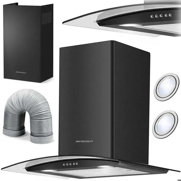 Hotte de cuisine cheminée - JANSHOP - 60 cm - Modèle BT-201 - Verre trempé - Acier inoxydable - Noir - Éclairage LED