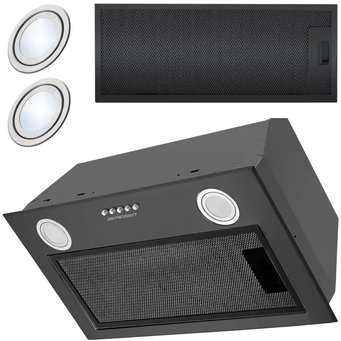 Hotte de cuisine encastrable - JANSHOP - BE-50 - 52 cm - Noire - Éclairage LED - Filtre à graisse 5 couches - 380 m3/h