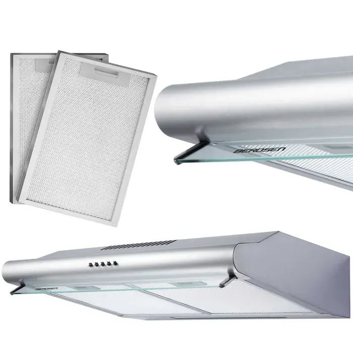 Hotte de cuisine encastrable - JANSHOP - Berdsen BE-10A - 60 cm - INOX - Éclairage LED 2 W - 3 niveaux de vitesse