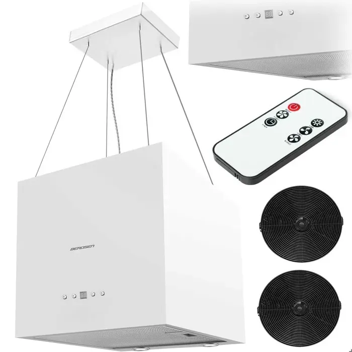 Hotte de cuisine îlot - BERDSEN - 40 cm - 2 filtres à charbon - Acier inoxydable blanc - Éclairage LED économique — coloris Blanche