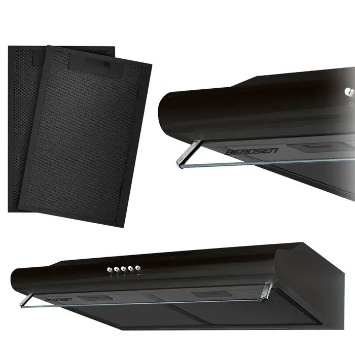 Hotte de cuisine sous-meuble - JANSHOP - 60 cm - Noir - Berdsen BE-10A - 205 m³/h - 3 vitesses - Éclairage LED