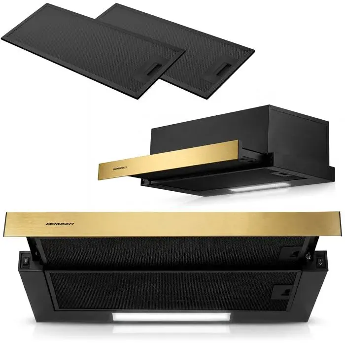 Hotte de cuisine télescopique sous meuble 60 cm Berdsen BE-60-LW noire et dorée