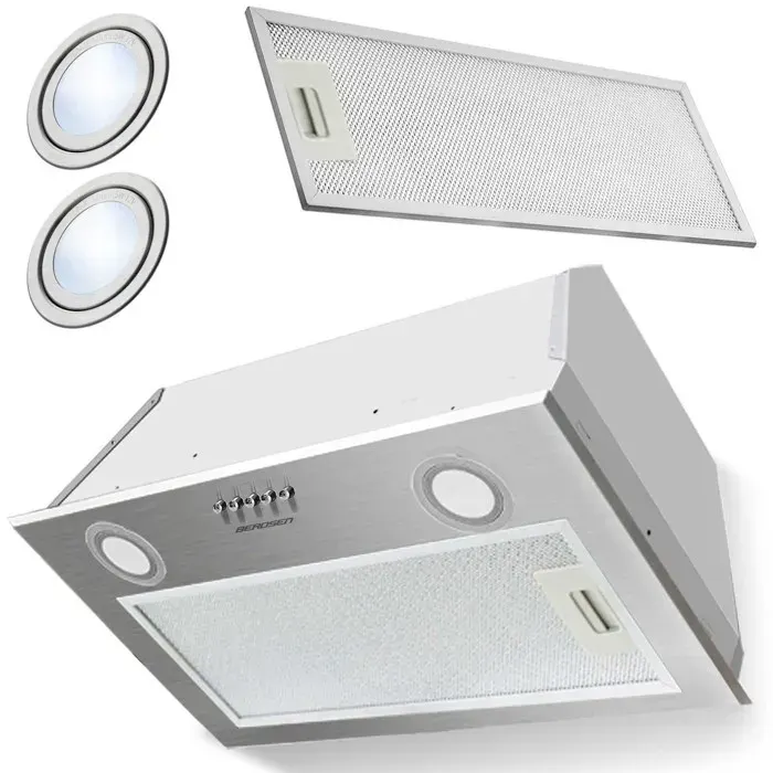 Hotte encastrable inox - JANSHOP - 60 cm - Éclairage LED - 3 niveaux de vitesse - Mode extraction ou absorption