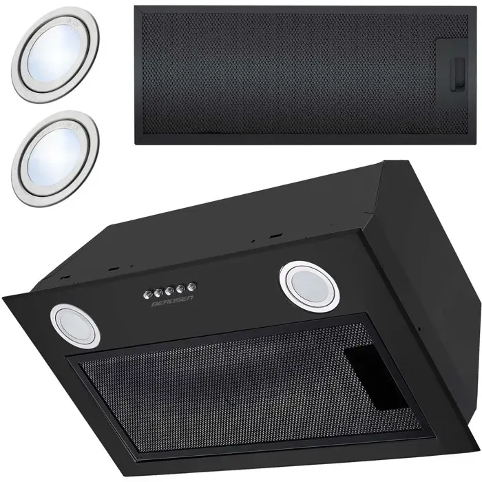 Hotte encastrable sous-meuble - Berdsen - 60 cm - Noir - Éclairage LED - Filtre anti-graisse 5 couches - 3 vitesses