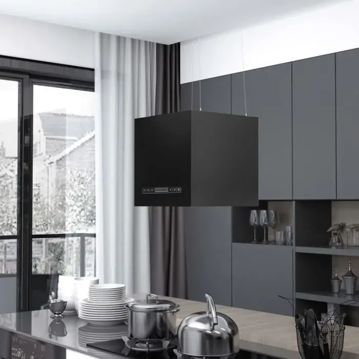 Hotte îlot - ABI - LCD tactile 37cm - Acier noir - 180W - 756m3/h