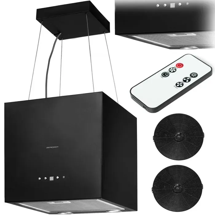 Hotte îlot en acier inoxydable - JANSHOP - 40 cm - Noir - 2 filtres à charbon - Éclairage LED - 750 m3/h