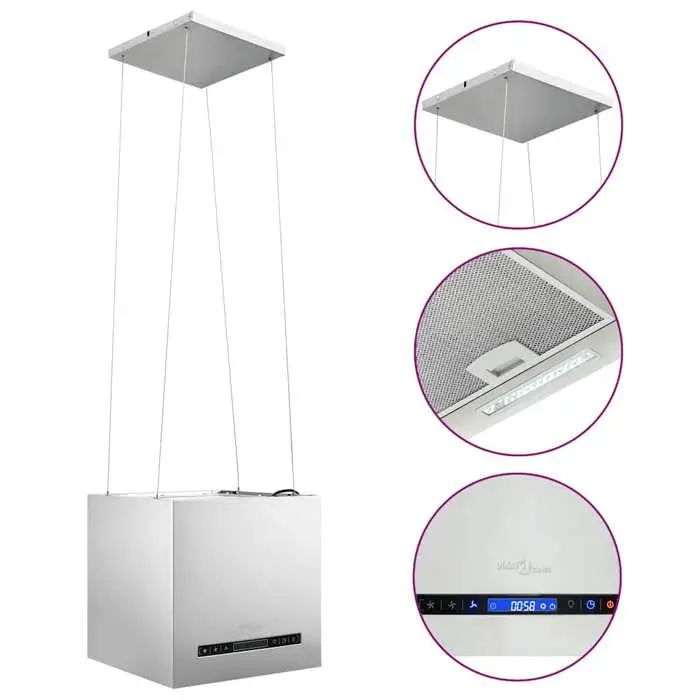 Hotte îlot en acier inoxydable - JILL - 37 cm - Écran LCD tactile - 3 vitesses - 756 m³/h sans filtre