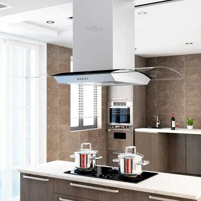 Hotte Îlot - vidaXL - acier inoxydable - argenté - 90 cm - Éclairage LED@ryf51a