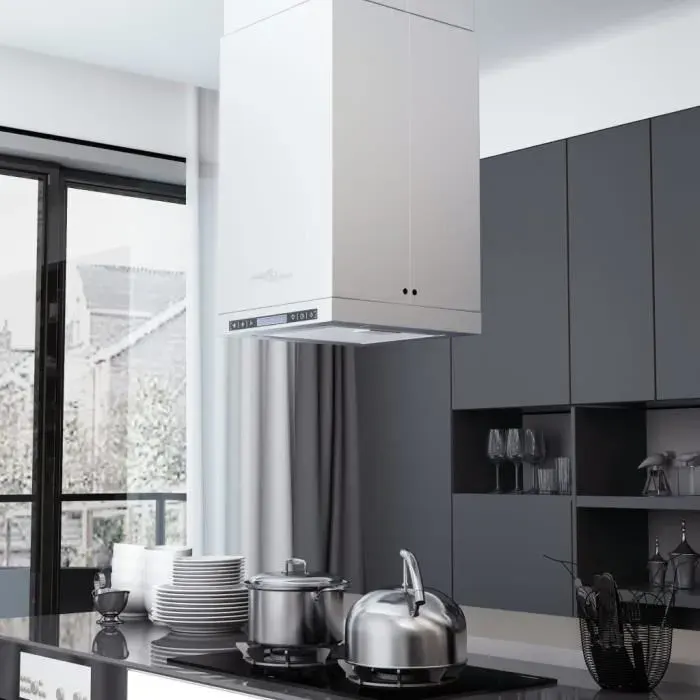 Hotte îlot - VIDAXL - Modèle avec écran LCD - Débit dair 756 m³/h - 3 vitesses tactiles - Acier inoxydable