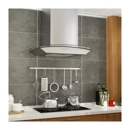Hotte Inclinée 60cm - 756m³-h - 3 Vitesses - Recyclage ou Evacuation - LED Eclairage - acier inoxydable + verre trempé - argenté