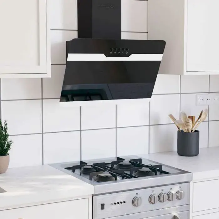 Hotte murale 60 cm Acier et verre trempé Noir - vidaXL - aluminium - Filtration - Puissance 180 W - Facile à nettoyer 7827