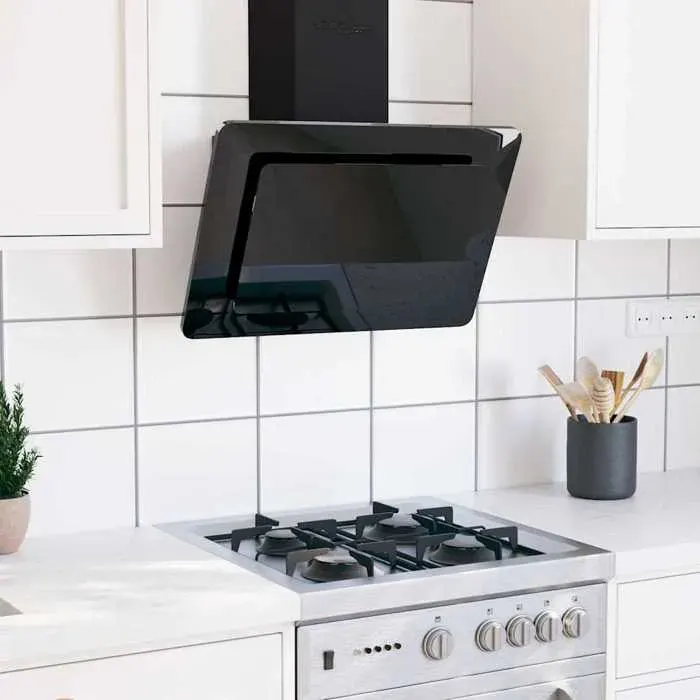 Hotte murale 60 cm Acier inoxydable et verre trempé Noir - vidaXL - Filtration - Puissance 180 W - 60 x 31 x (78-108) cm (l x P x H)