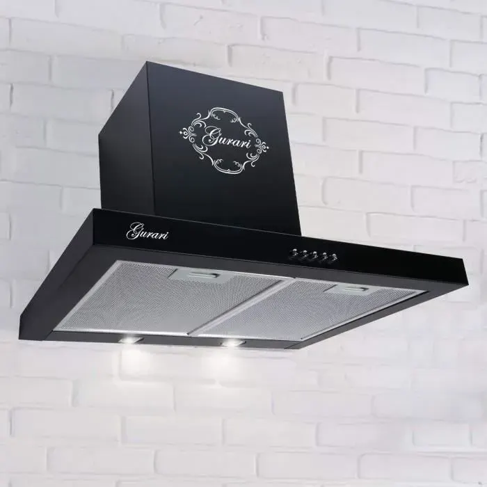 Hotte murale 60 cm Noir GURARI 461 BL 6 Hotte aspirante 1000 m³/h • Évacuation/recyclage • Filtres lavables • Design moderne