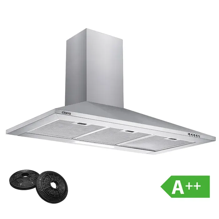 Hotte Murale 90cm CIARRA Classe A++ 370m3/h avec Filtres au charbon Recyclage ou Evacuation Inox