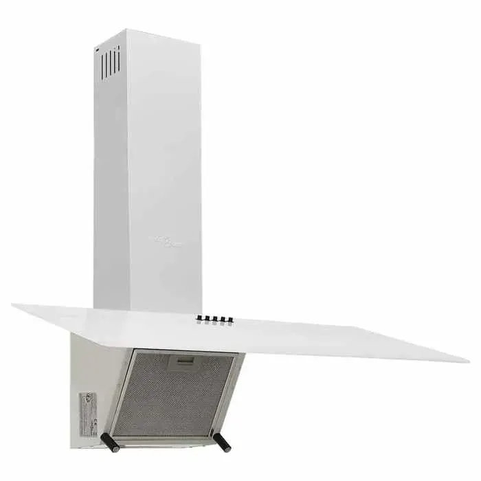 Hotte murale en acier et verre trempé - WIENS - 90 cm - Blanc - Débit dair 297 m³/h - Lampe LED 15 W - 3 vitesses