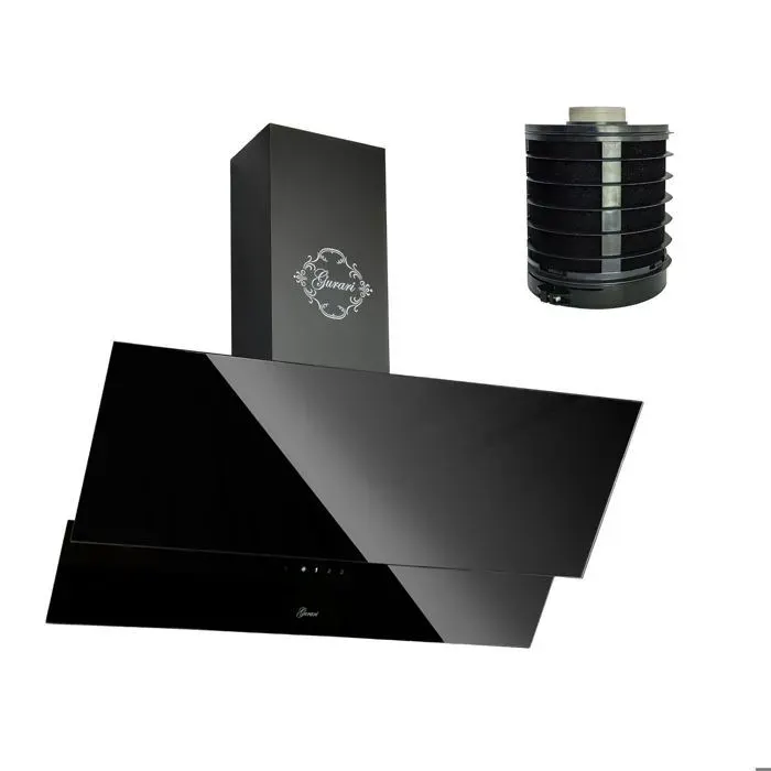 Hotte murale inclinée - GURARI - GCH 268 Prime - 90 cm - Noir verre - 1000 m³/h
