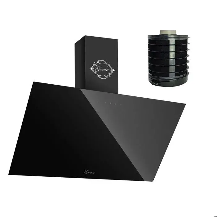 Hotte murale inclinée - GURARI - GCH 286 BL 9 - 90 cm - Noir verre - 1000 m³/h
