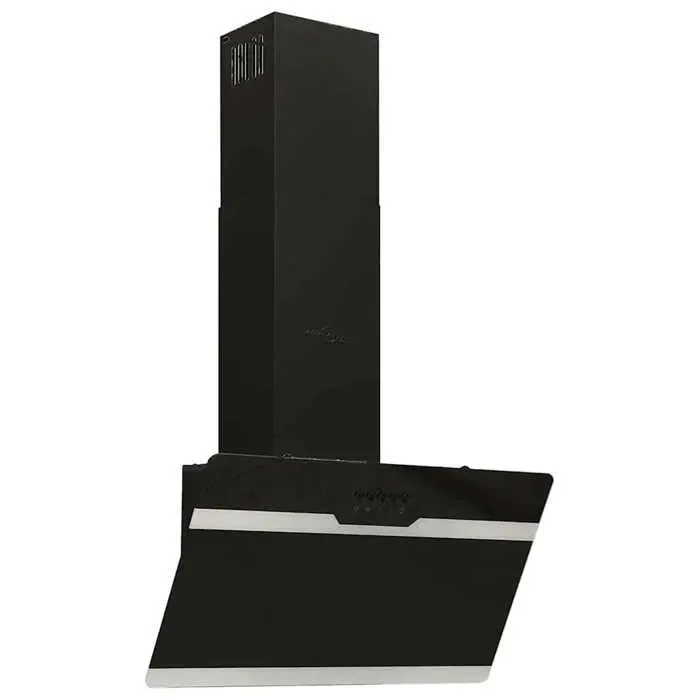 Hotte murale - JILL - 60 cm - Acier et verre trempé - Noir - Débit dair 297 m³/h - Lampe LED 15 W - 3 vitesses