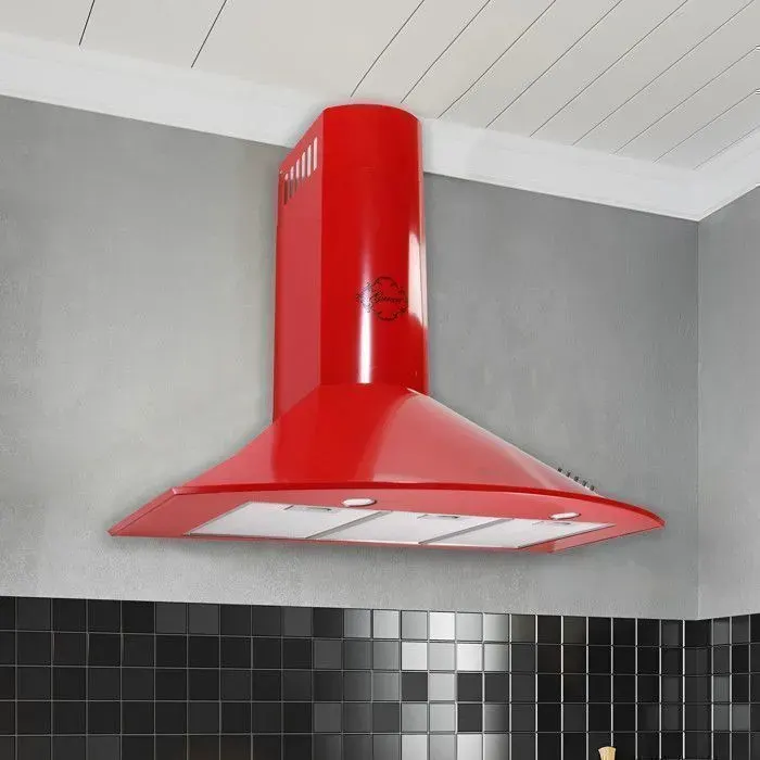 Hotte murale rouge 90 cm Gurari GCH C 046 RD 9 N • Hotte aspirante 1000 m³/h • Évacuation & recyclage