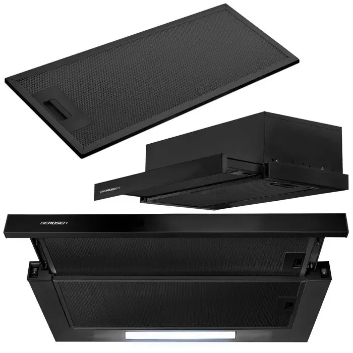 Hotte télescopique sous-meuble - JANSHOP - 60 cm - Noir - LED éco - 175 m3/h - 61 dB - 2 niveaux de vitesse