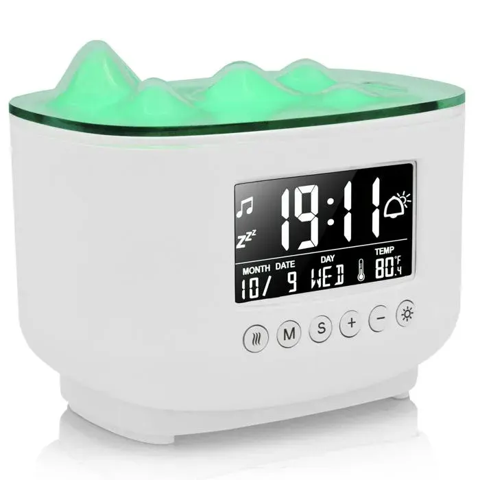 Humidificateur 16x13cm diffuseur darômes Peut être utilisé comme horloge et réveil avec affichage numérique Réglage en deux étapes