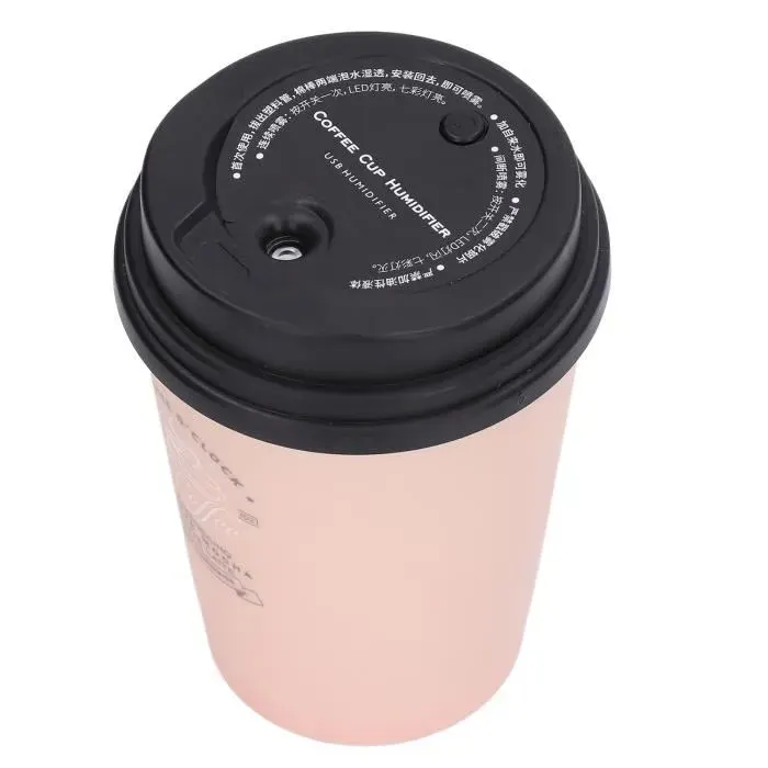 Humidificateur 300 ml tasse de café à faible bruit auto off Compact Lightweight Saving Mini Humidificateur pour voiture Rose