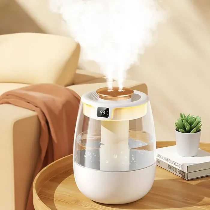 Humidificateur à brume fraîche double pulvérisation 2 L avec affichage numérique 3 modes et veilleuse ultra silencieux pour chamm