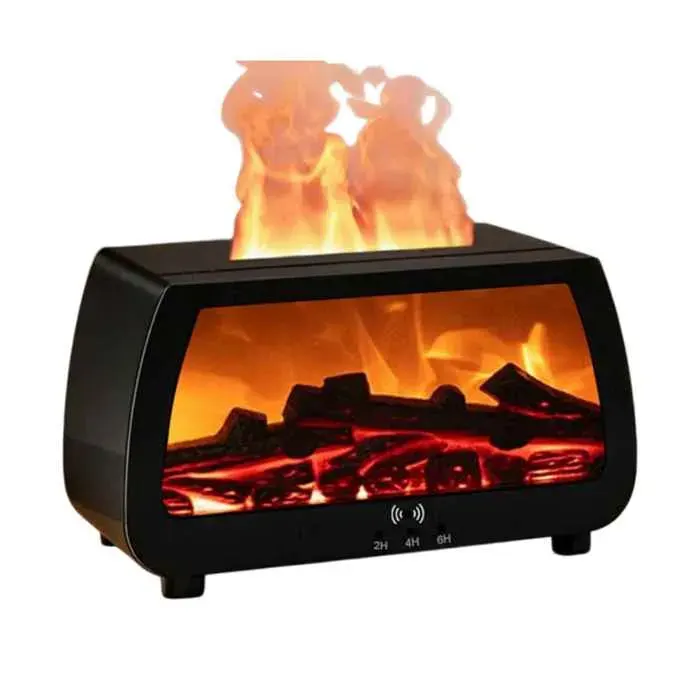Humidificateur à flamme 7 couleurs avec télécommande fonction musique USB minuterie anti-sèche pour bureau et chambre