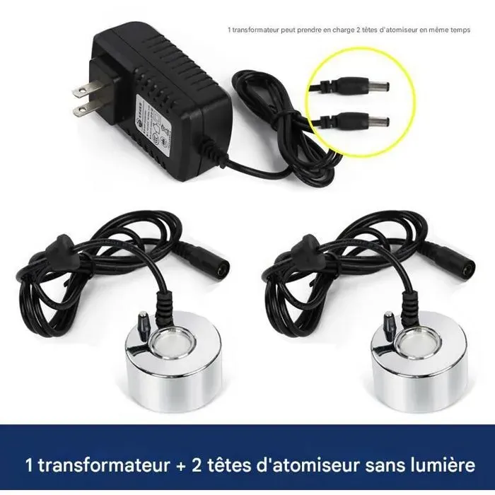 Humidificateur à ultrasons à 2 têtes une à deux têtes datomisation sans lumière + transformateur grand volume de brume