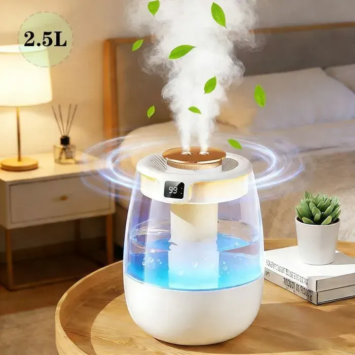 Humidificateur d Air Silencieux 2.5 L avec Affichage Numérique USB 2 Modes de Brouillard et Veilleuse Pour Chambre denfant Plante