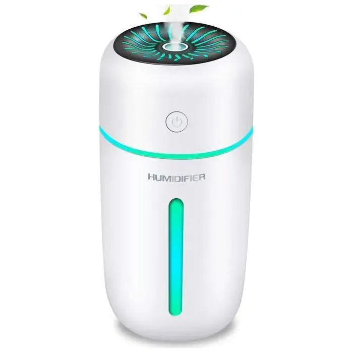 Humidificateur dair – 300ml USB rechargeable avec veilleuse 7 couleurs et arrêt auto – pour chambre bureau et voiture – Blanc