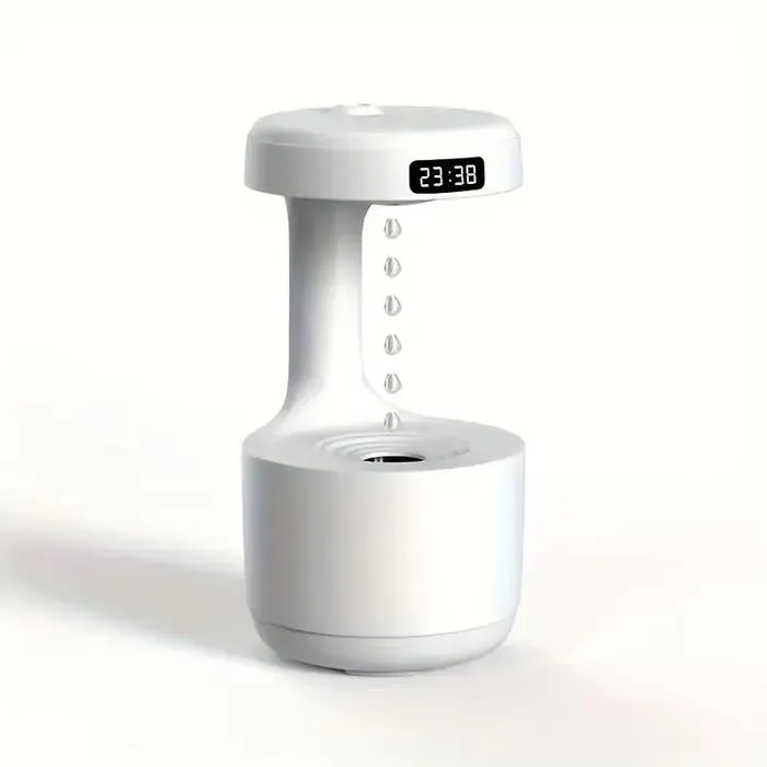 Humidificateur dair - Anti-gravité - 800 ml - Rechargeable USB - Affichage horloge LED