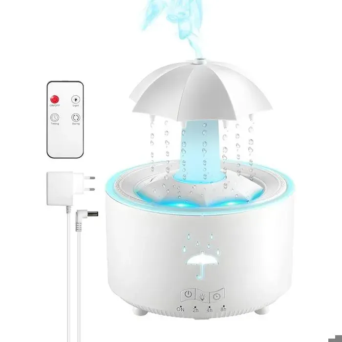 Humidificateur dair avec Lampe Pluie pour Chambre 300ml Diffuseur Huiles Essentielles avec 7 Lumières LED de Couleur Humidific